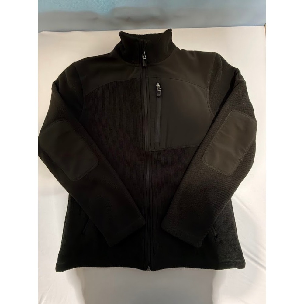 Fossa Apparel Men's Black Full Zip Fleece Jacket Hybrid Elbow Patches - Med